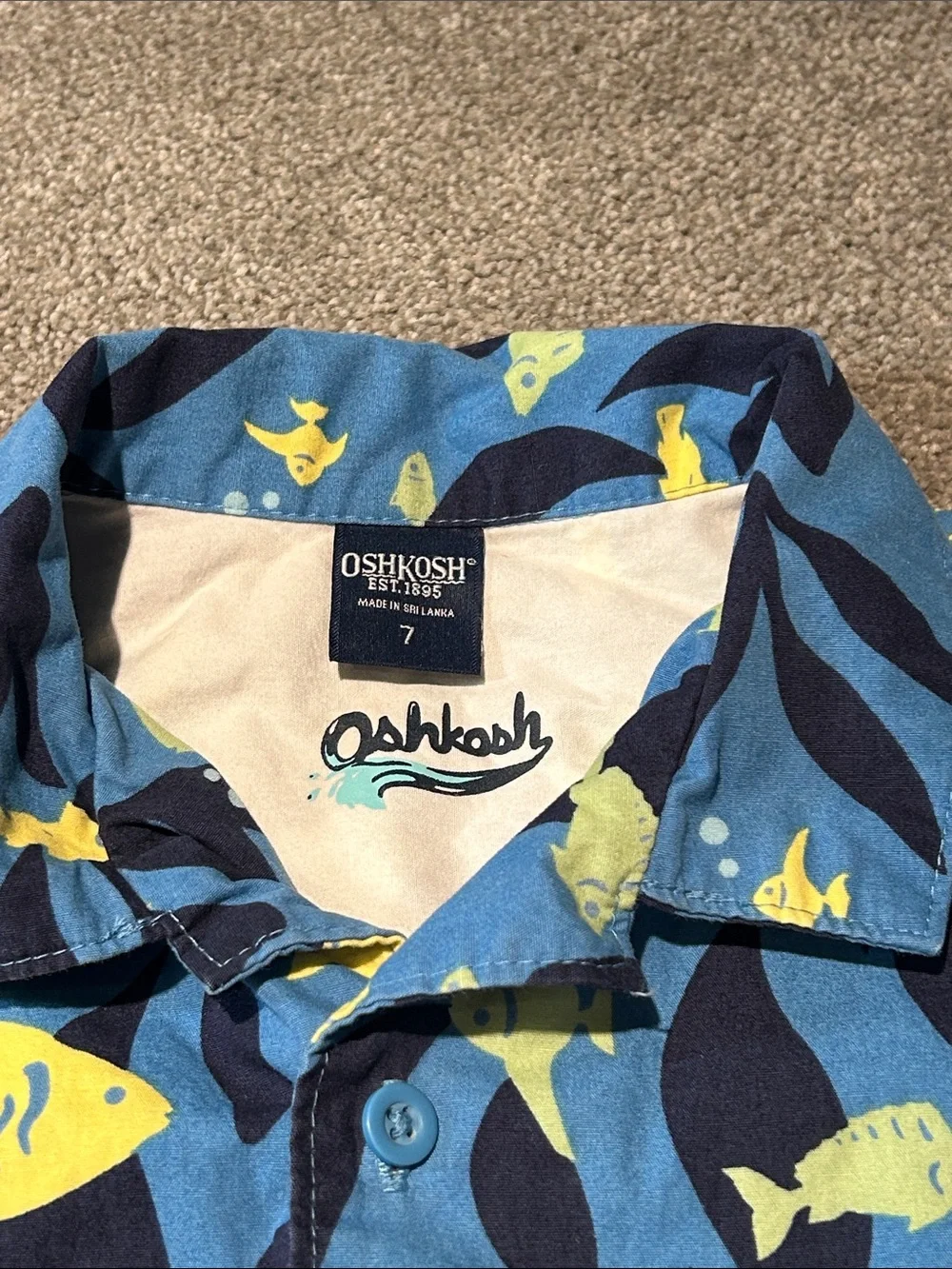 Vintage OshKosh B'gosh Blue & Yellow Fish Print Button-Down Shirt